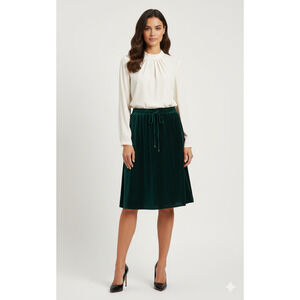 Lauren Ralph Lauren Midi Skirt Velvet A-Line Drawstring Lined Green Holiday L